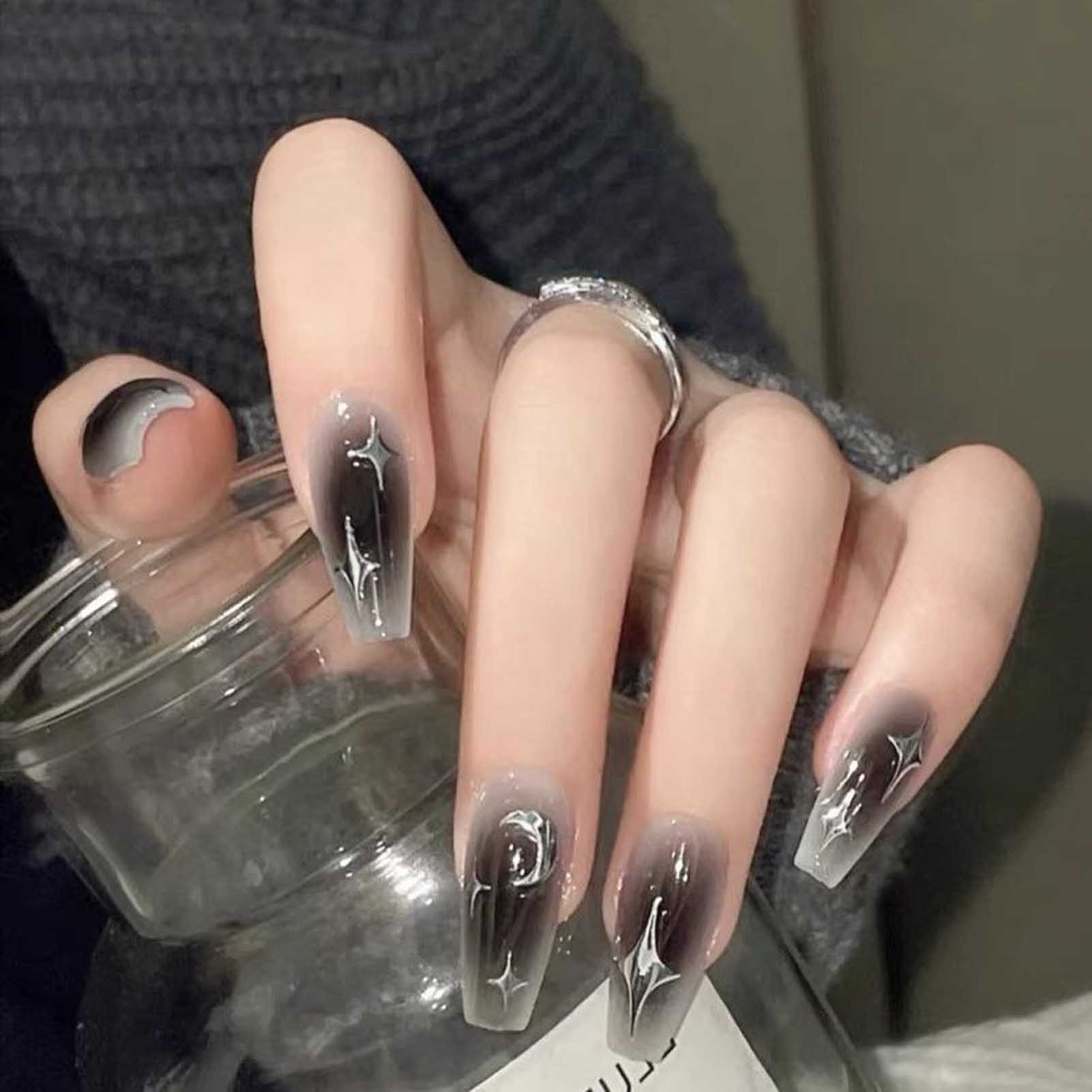 24 개/상자 블랙 컬러 손톱에 달콤한 쿨 블랙 프레스 - Resin Glitter Pack 리뷰 및 가격